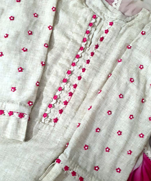 Linen Cotton Suit with Tie-Dye Dupatta