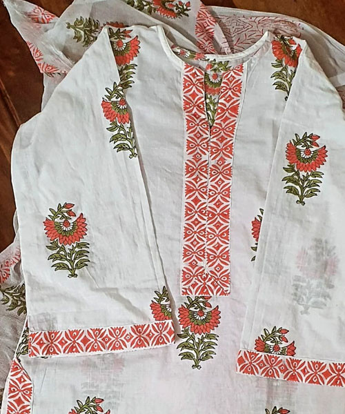 Red & White Ethnic Set (Short Shirt with Farshi Salwar)